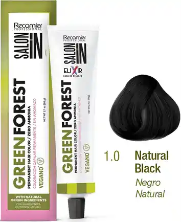 Tinte # 1.0 Negro Natural, Recamier Salonin - Sin Amoniaco, Coloración Capilar Permanente., 60 Gm.