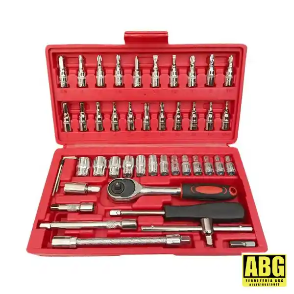 Juego Ratchet 46pcs En Estuche Rojo Para Reparación