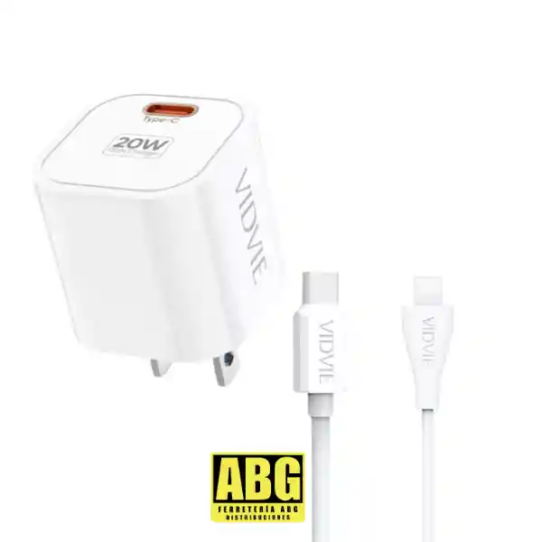 Adaptador Cargador Tipo C 20w Carga Rápida Vidvie (incluye Cable Lightning)