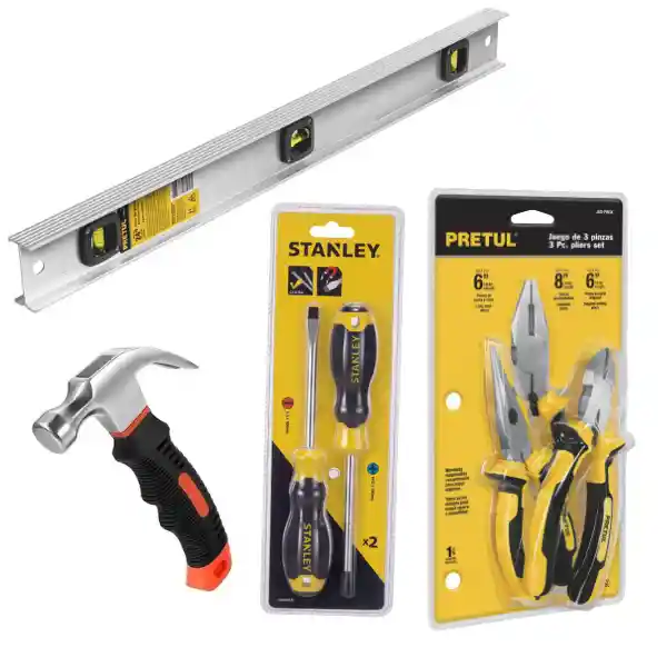 !super Combo¡ Nivel 24\ Aluminio + Juego 2pza Destornilladores Stanley + Martillo Encauchetado + Juego 3pza Alicates Pretul"