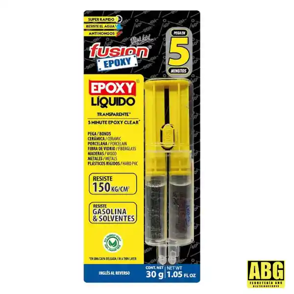 Pegamento Epoxico Liquido Transparente 5 Minutos - 150kg/cm