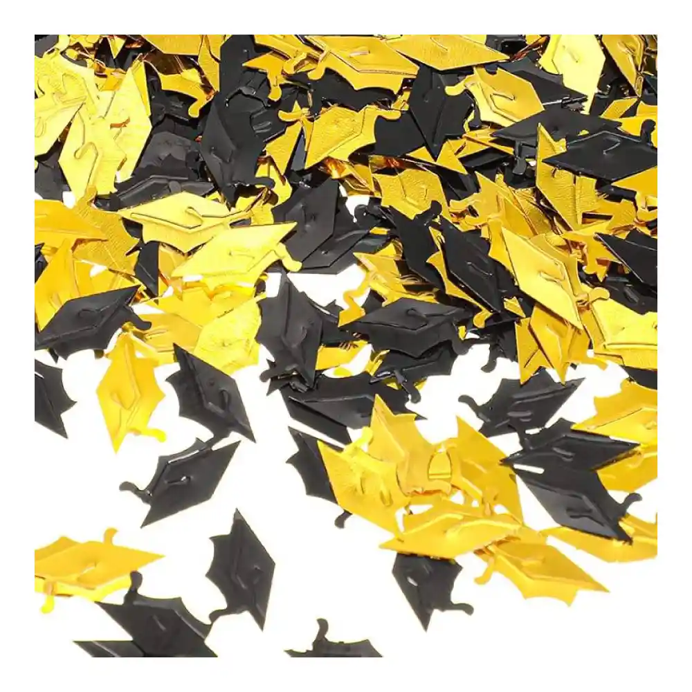 Confeti De Mesa Birretes Dorado Negro X 1 Und