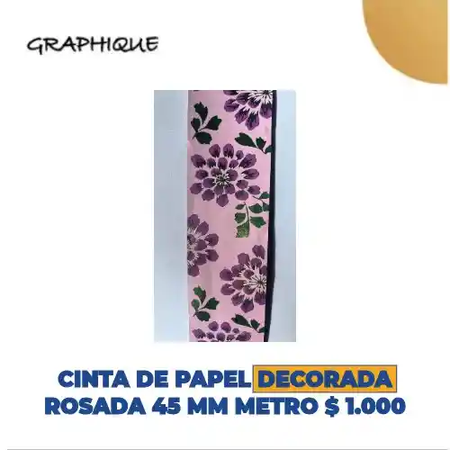Cinta De Papel Decorada Rosada 45 Mm Metro