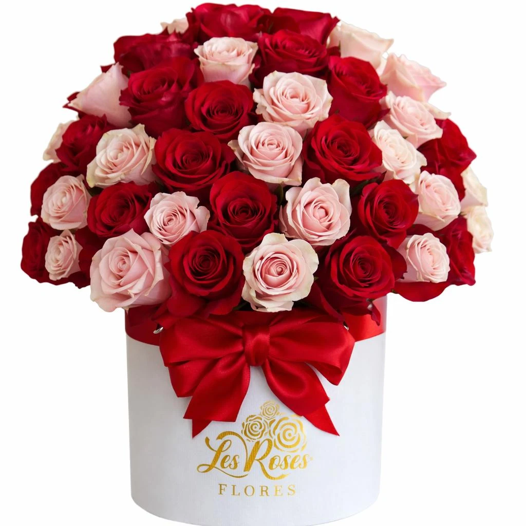 Caja De Rosas Rojas Y Rosadas X40 – Premium — envío a domicilio en Bogotá. Flores Les Roses.