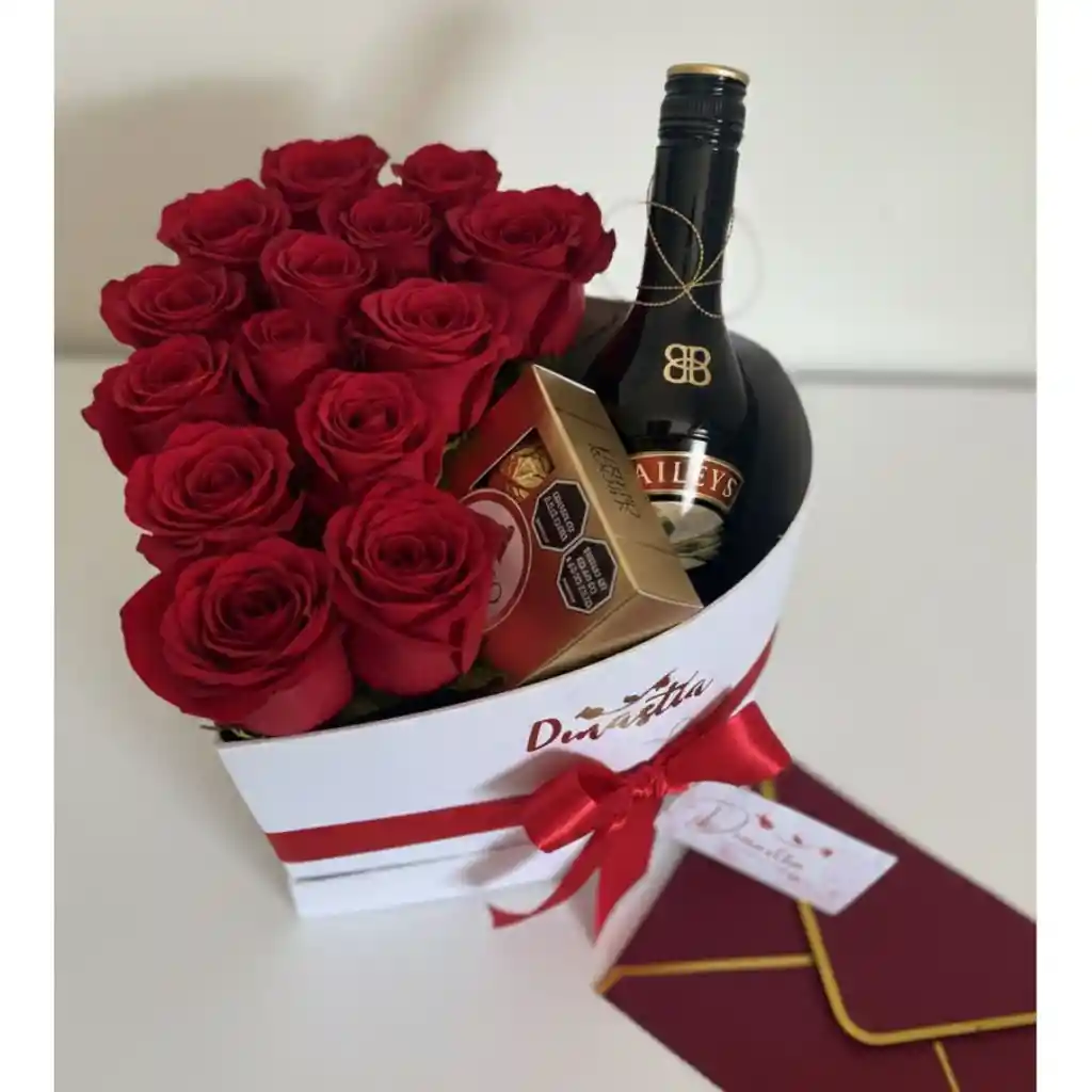 Corazón De Rosas + Baileys Regalo Premium Dia De La Mujer