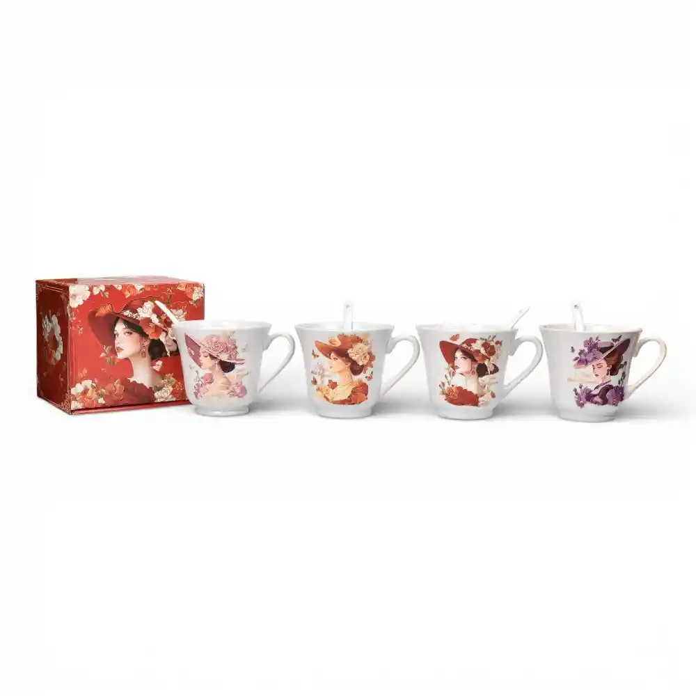 Pocillo Set Ceramica Con Cuchara 250ml Dim:8x9x9
