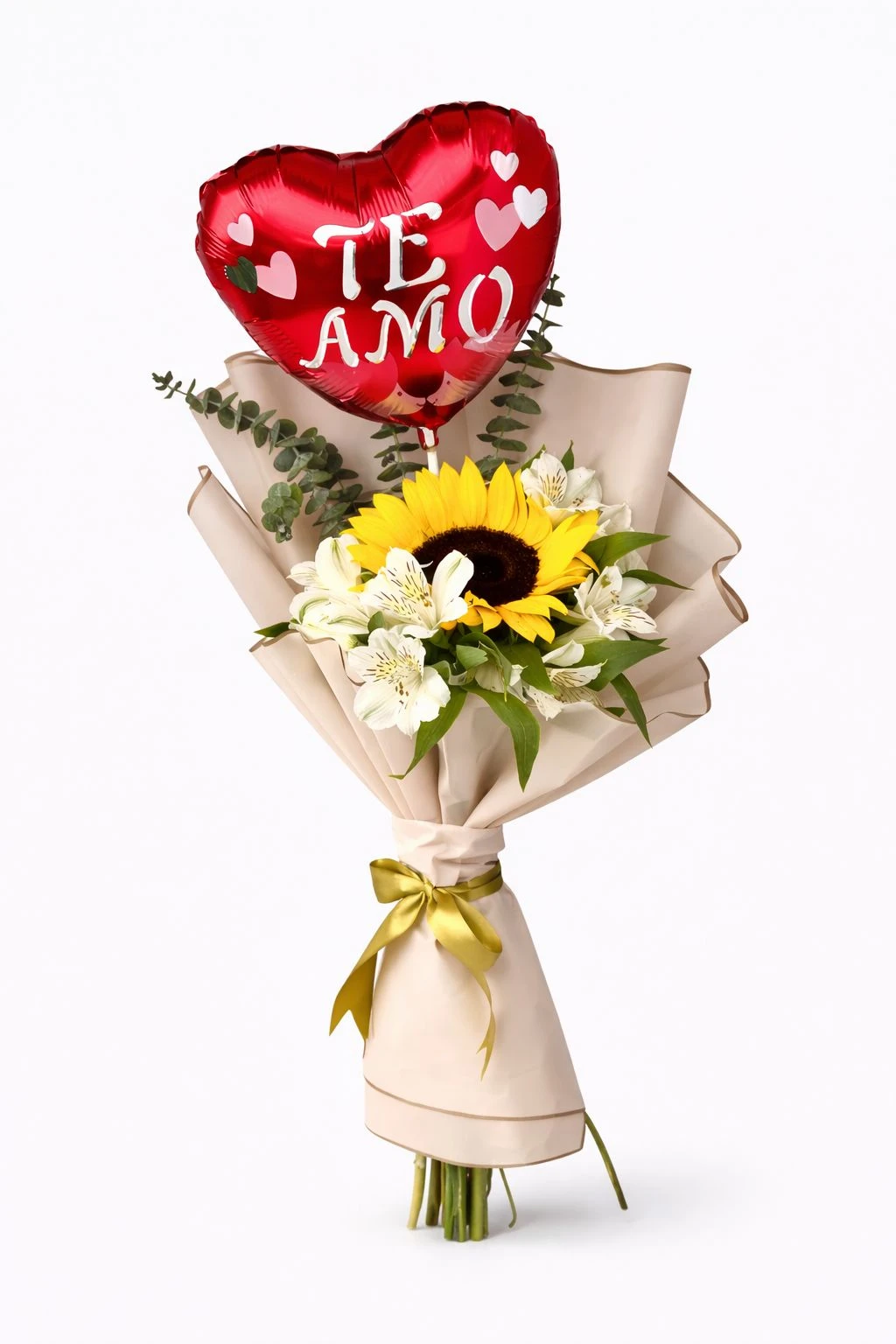 Flor De Girasol Con Astromelias Y Globo Te Amo Pequeño — Romance. Arreglo floral de Flores Les Roses con envío a domicilio en Bogotá.