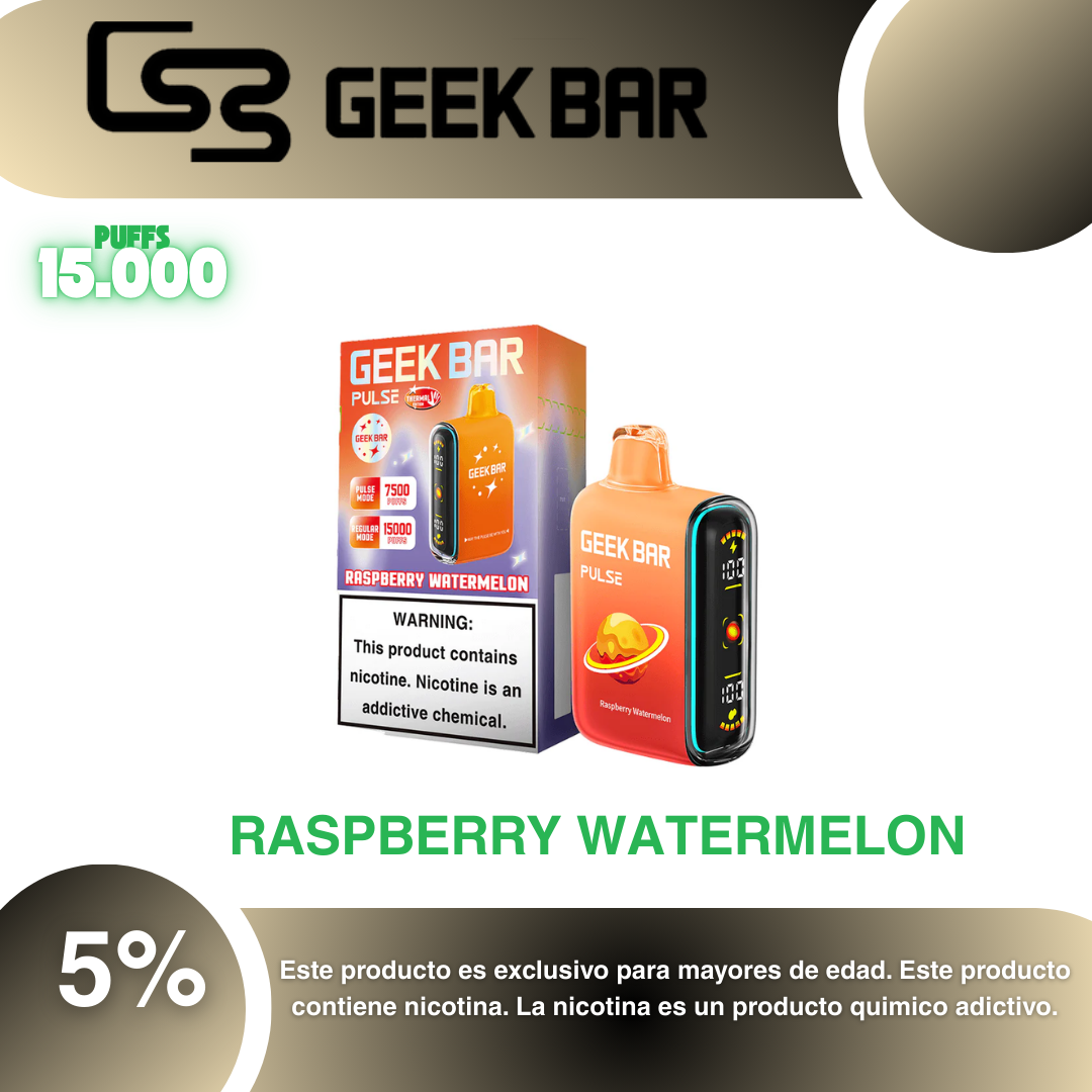 Geek Bar Pulse 15.000 Puffs Raspberry Watermelon 5% - Rappi Geek Bar Pulse 15.000 Puffs Raspberry Watermelon 5% - Rappi