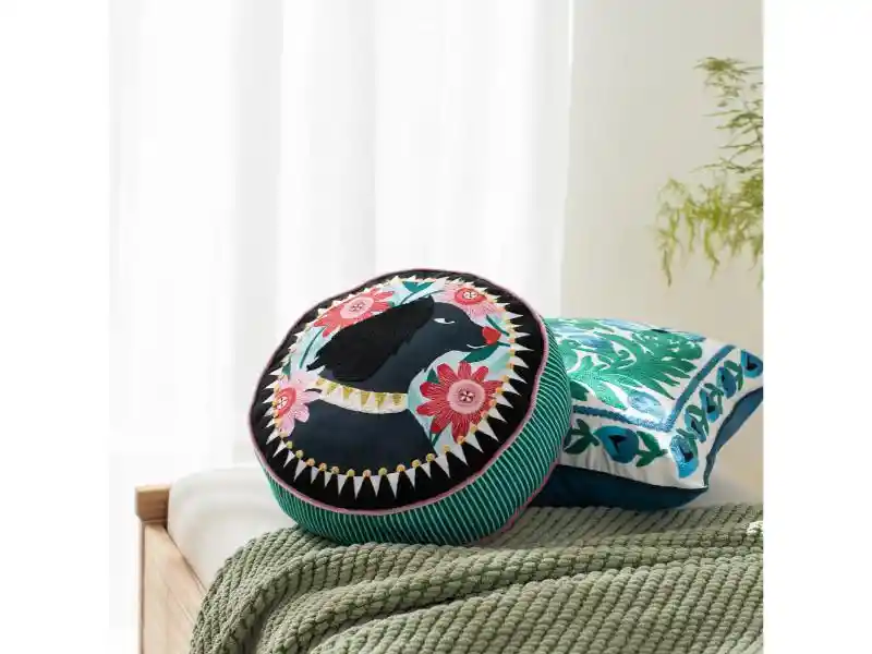 Cojín Redondo Con Bordado De Algodón