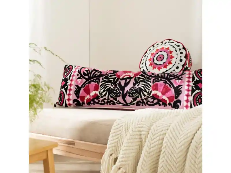 Cojín Redondo Con Bordado De Algodón