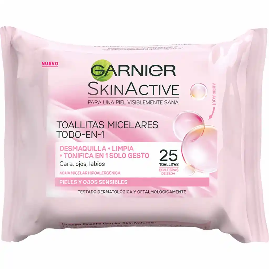 Garnier-Skin Active Toallitas Micelares Limpiadoras Todo en 1 Piel Sensible