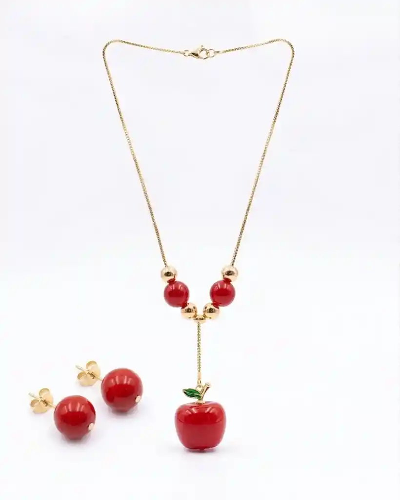 Juego De Collar Y Arete Con Dije De Manzana