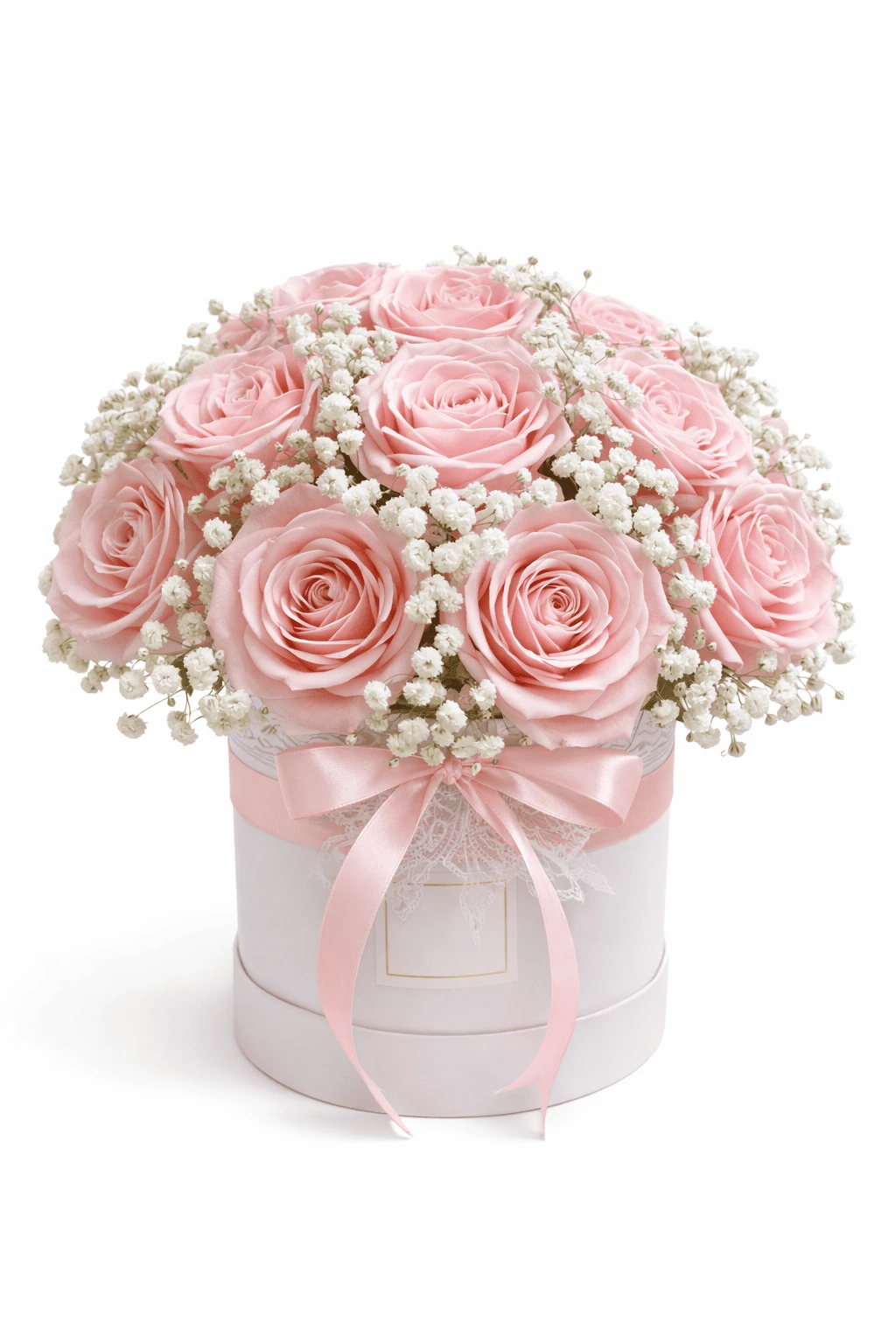 Caja De Rosas Rosadas X12 Con Follaje