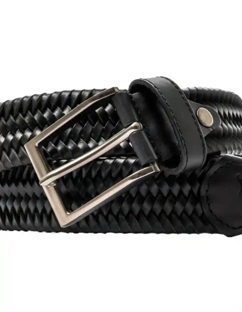 Cinturón Trenzado De Cuero Negro M