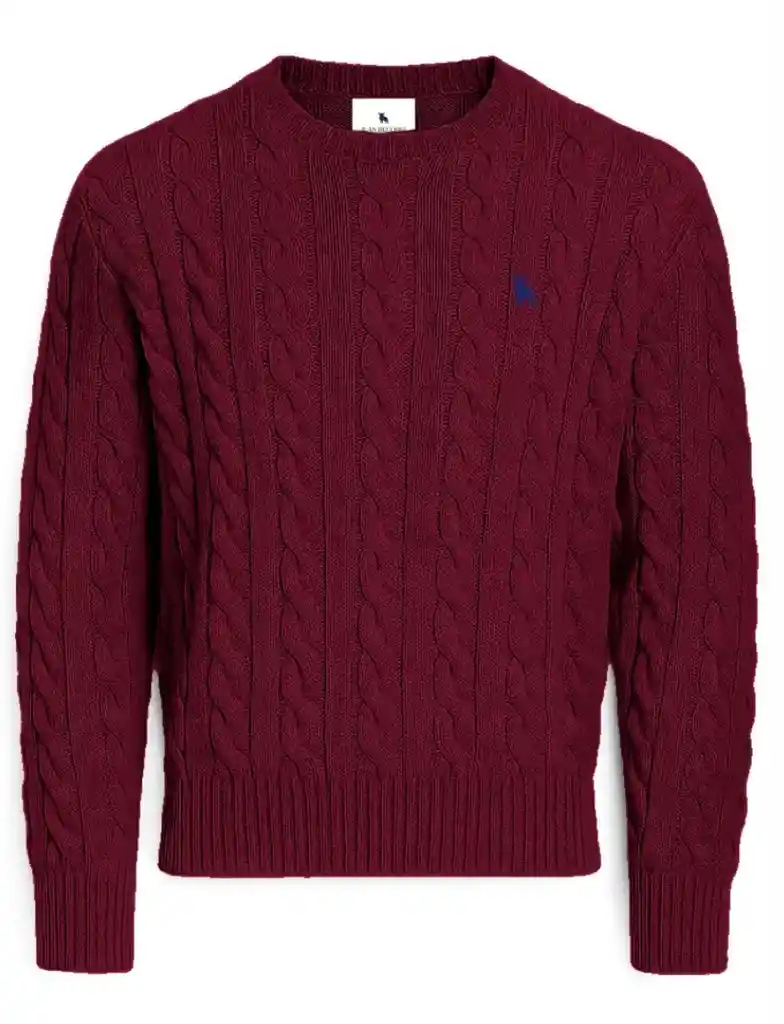 Suéter Cuello Redondo Trenzado Para Hombre Vinotinto L
