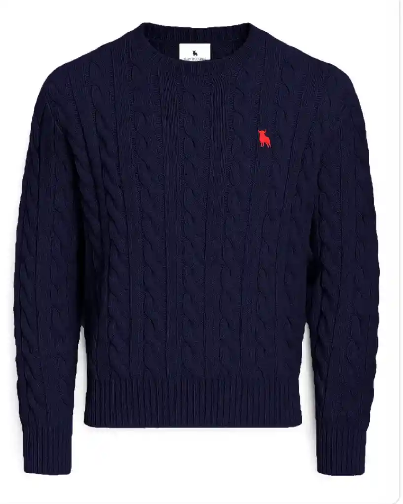Suéter Cuello Redondo Trenzado Para Hombre Azul M