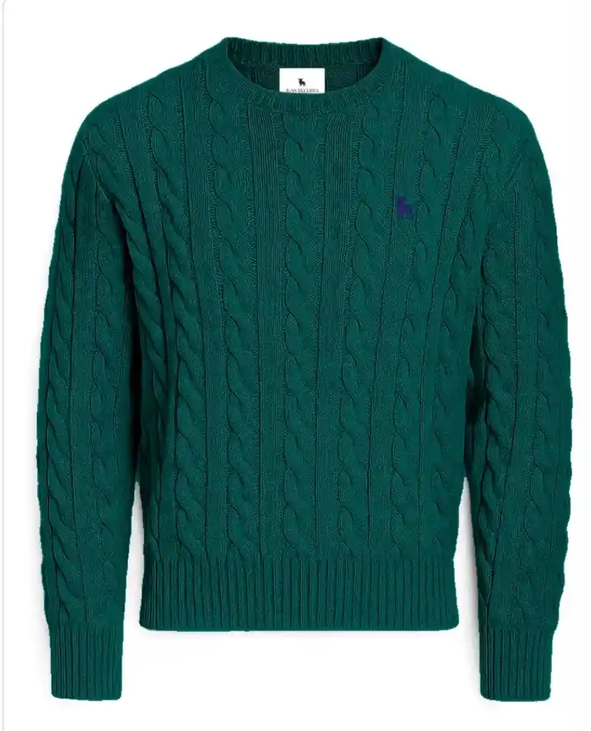 Suéter Cuello Redondo Trenzado Para Hombre Verde L