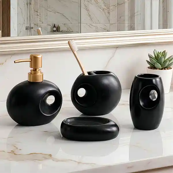 Juego Tocador De Bano X4 Negro