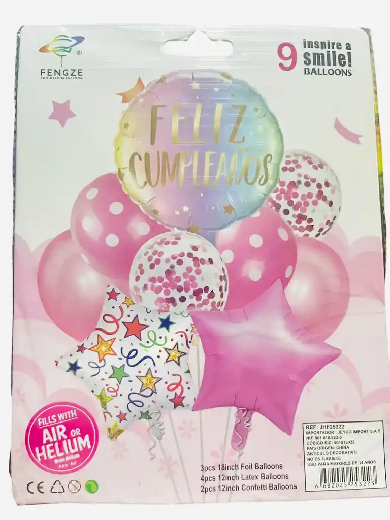 Bouquet De Globos Feliz Cumpleaños 9 Piezas Rosado Blanco - Rappi