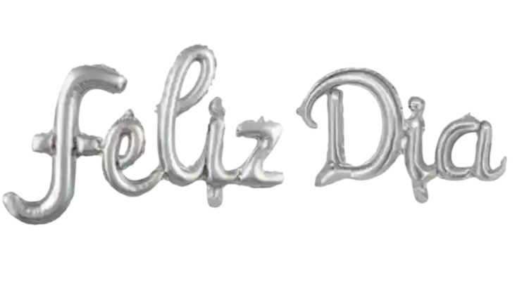 Letrero De Globos Feliz Dia En Cursiva Plateado