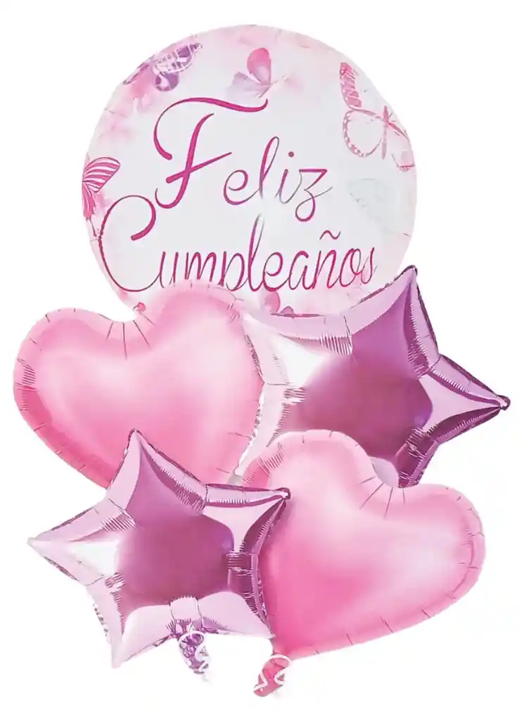 Bouquet Globos Y Bombas Feliz Cumpleaños Rosado 5 Piezas