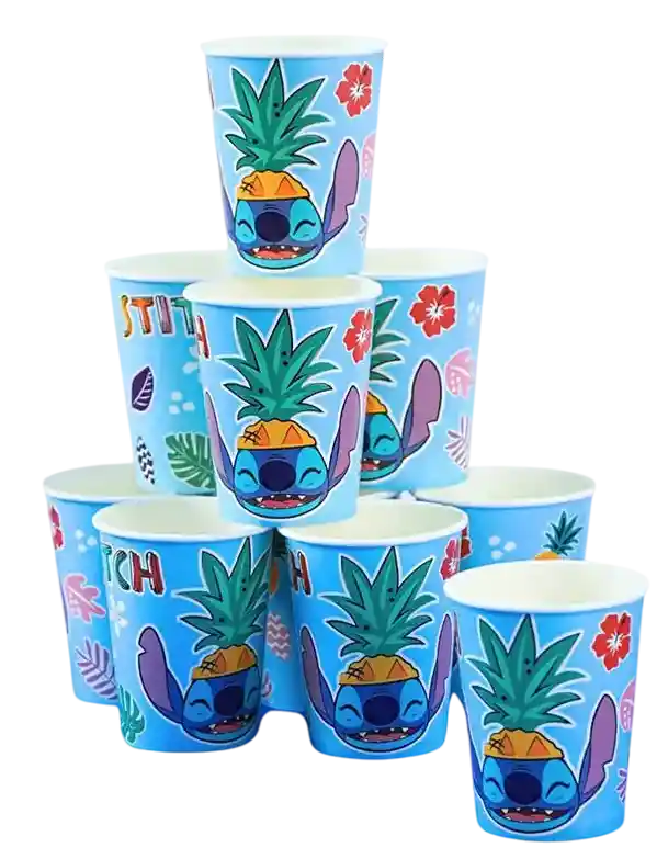 Vaso Para Fiesta Stitch Aloha Hawaii X 10und