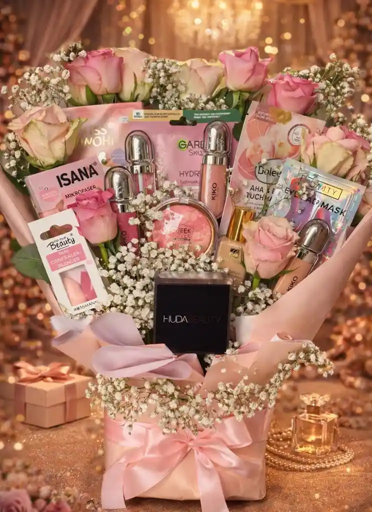 Bouquet Rosado De Maquilaje Y Rosas Yixo