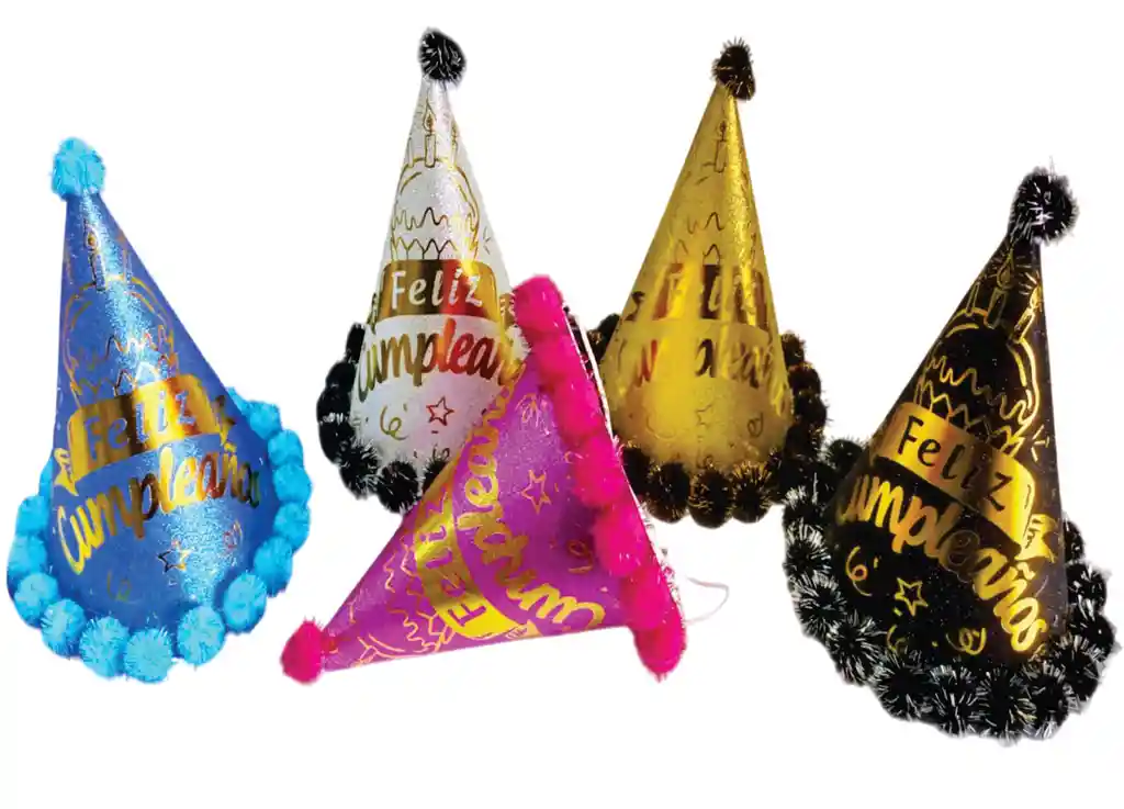 Gorro Piñata Feliz Cumpleaños Metalizados Colores Surtidos