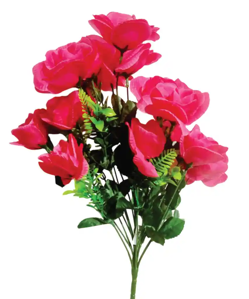 Ramo Arreglo Bouquet De 18 Flores Artificiales Fucsia