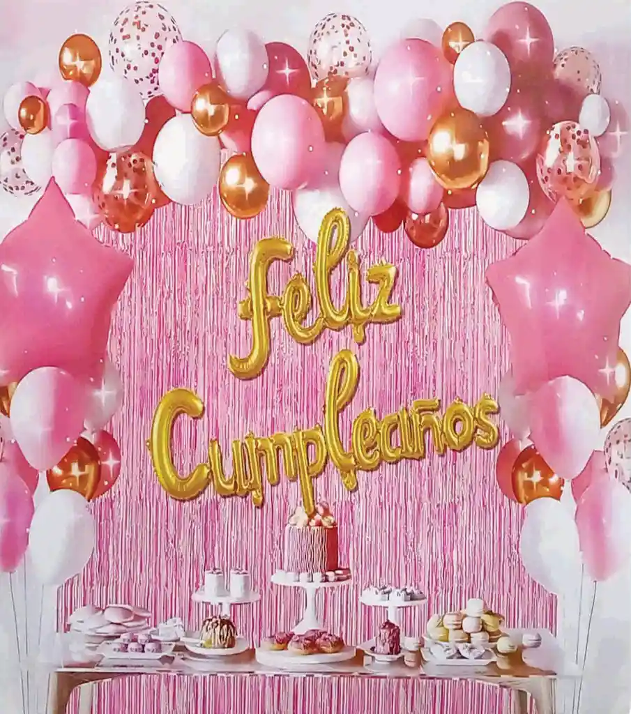 Feliz Cumpleaños Kit Arco De Globos Rosado 72 Piezas