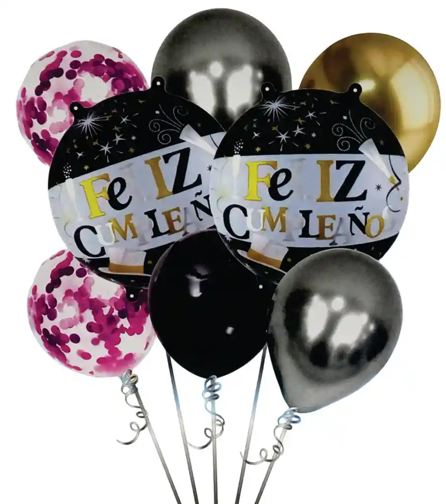 Bouquet De Globos Decorativo Feliz Cumpleaños X8