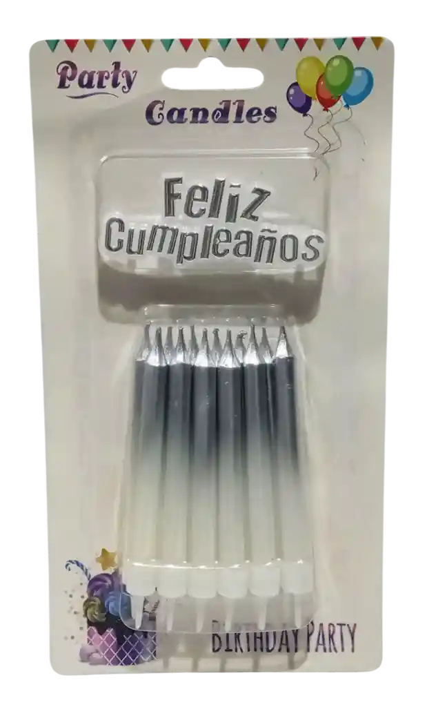 Velas Topper Plateada Con Blanco