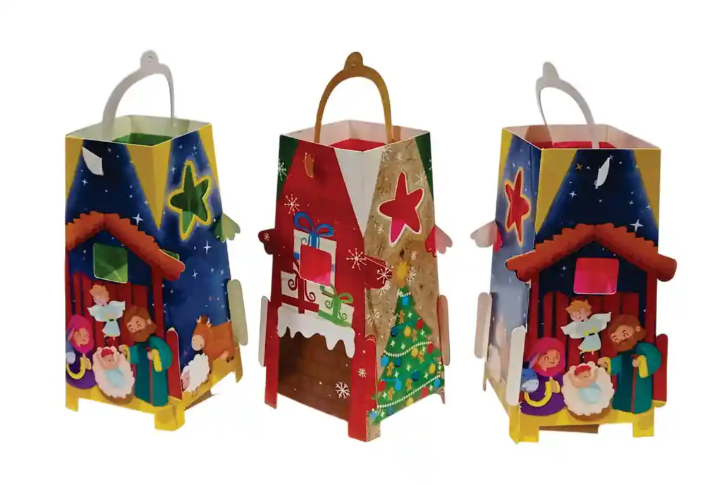 Navidad Farol En Cartón Para Velitas X1und
