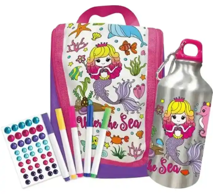 Juguete Didactico Set De Arte 2 En 1 Mochila + Termo Sirena