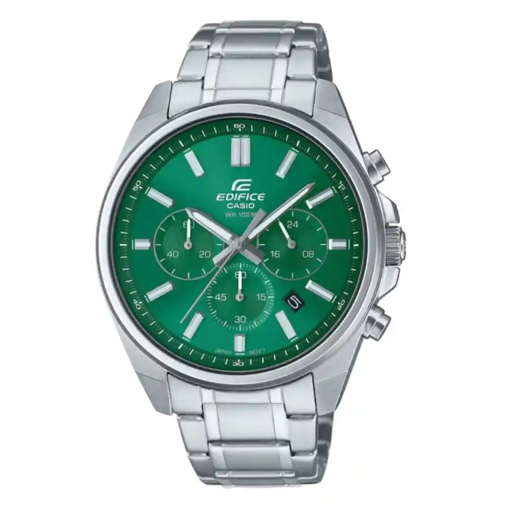 Reloj Análogo Casio Edifice Efv-650d-3av Elegante Con Cronógrafo En Acero Inoxidable Verde Esmeralda