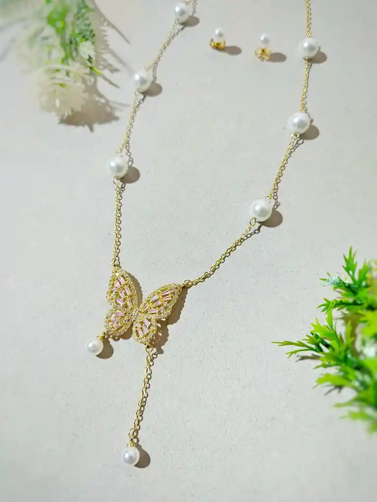 Set Collar Mariposa Perlada