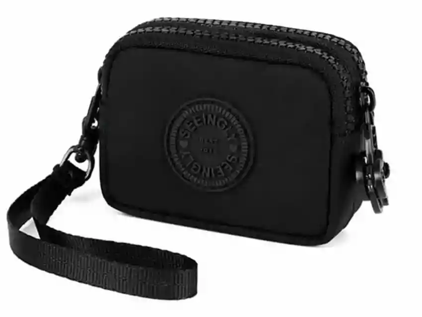 Monedero De Nylon Con 3 Compartimentos Y Correa De Muñeca