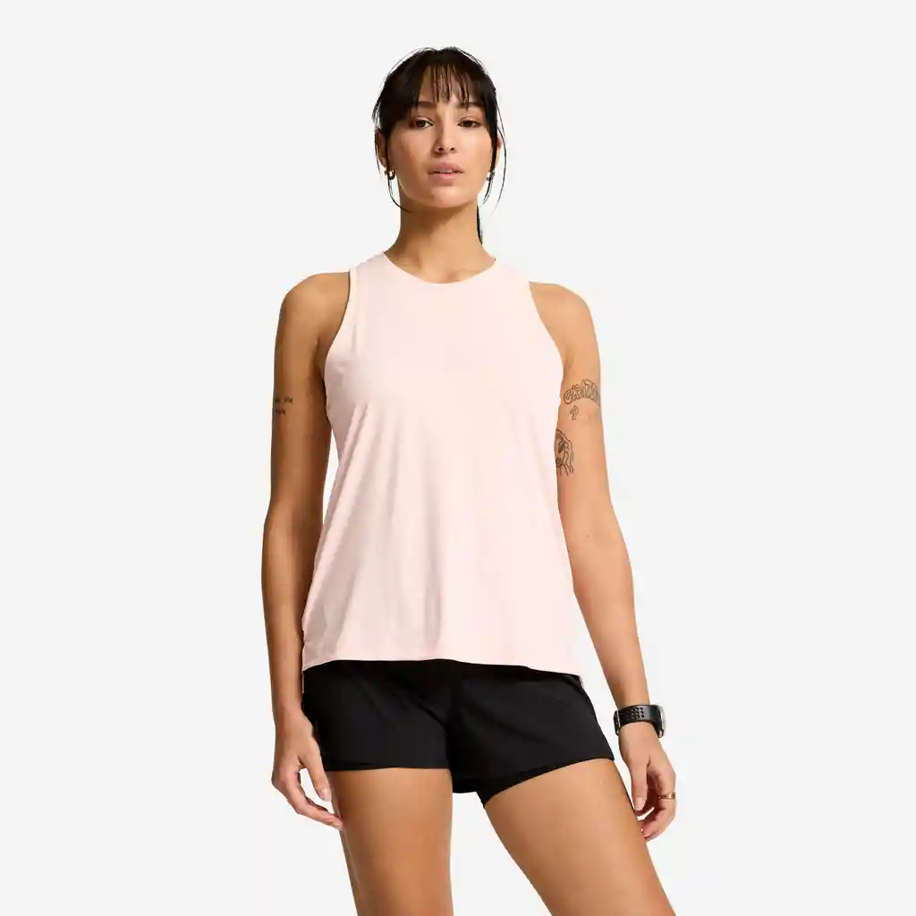 Camiseta Sin Mangas Fitness Mujer Corte Recto Rosado