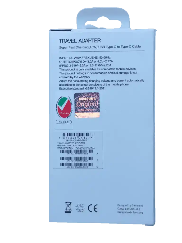 Cargador Samsung 45w Tipo C A Tipo C