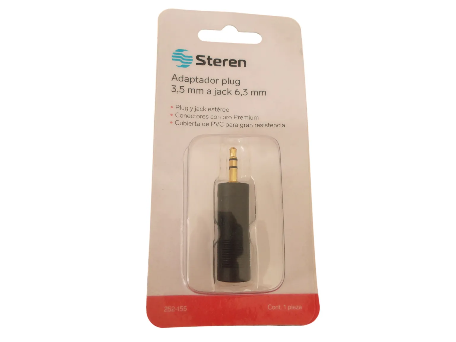 Adaptador de plug 3,5 mm a jack 6,3 mm, estéreo Dorado