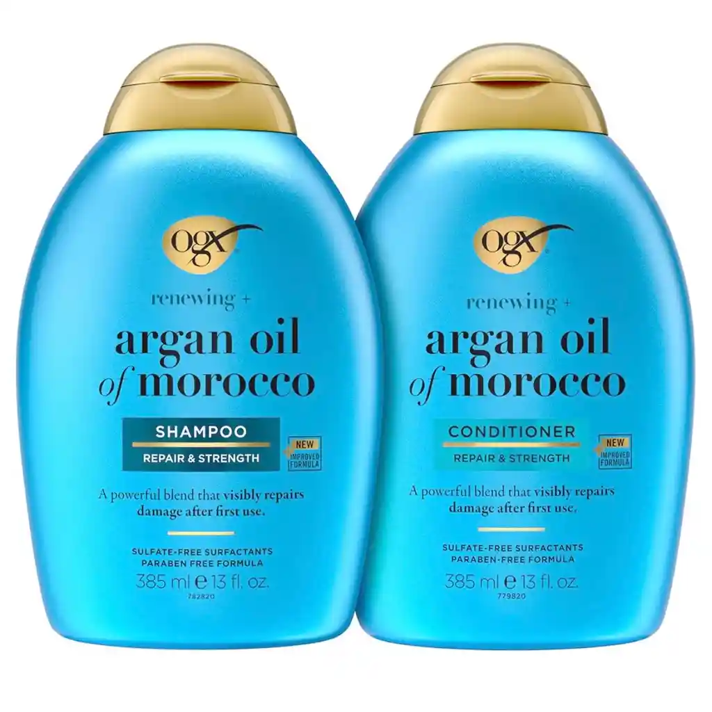 Shampoo + Acondiconador Ogx Renewing + Argan Oil Of Morocco - Reparador De Daños Que Ayuda A Fortalecer Y Reparar El Cabello Seco Y Dañado, Surfactantes Sin Sulfato, 13 Onzas Líquidas