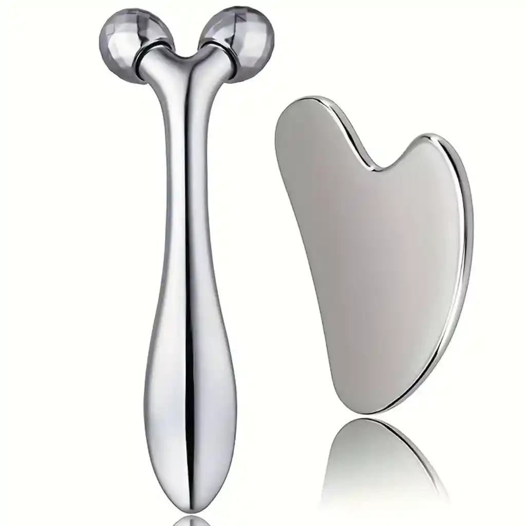 Masajeador De Acero Inoxidable. Rodillo Facial Y Corporal De Doble Cara Con Superficie Suave - Hipoalergénico.