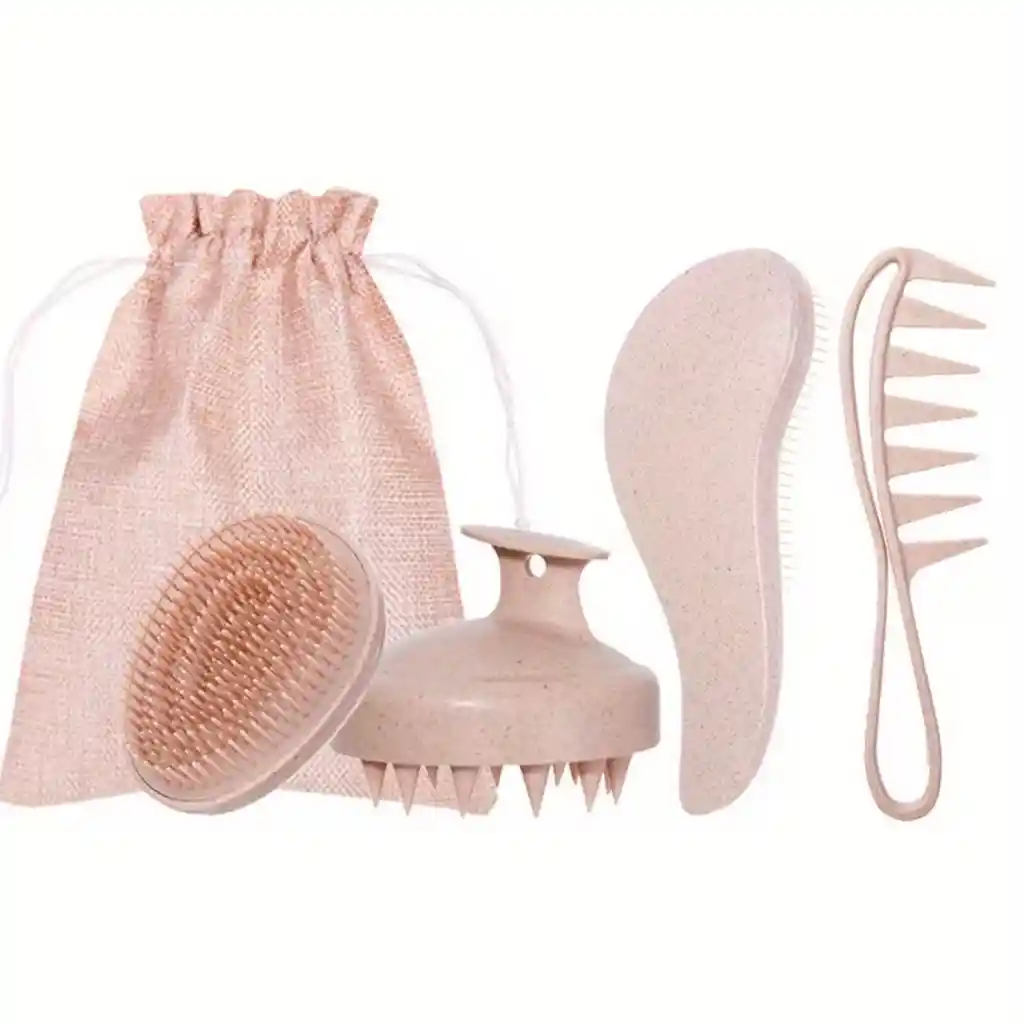 Set De Cepillos Rosado 5 Piezas - Peine De Masaje, Peine De Dientes Suaves, Peine De Dientes Anchos Para Cabello Con Aceite, Cepillo De Champú Para Masaje Del Cuero Cabelludo + Bolsa De Regalo Regalo