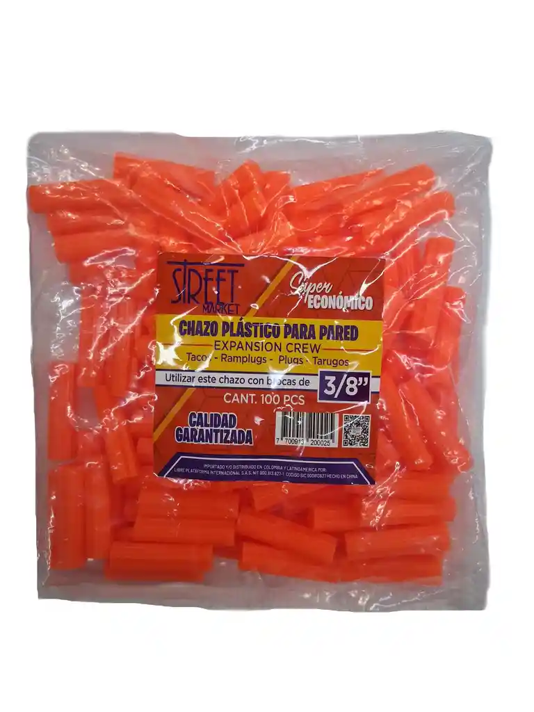 Chazo Plastico Naranja 3/8" X 38mm Street Market X 100 Pcs (6r)