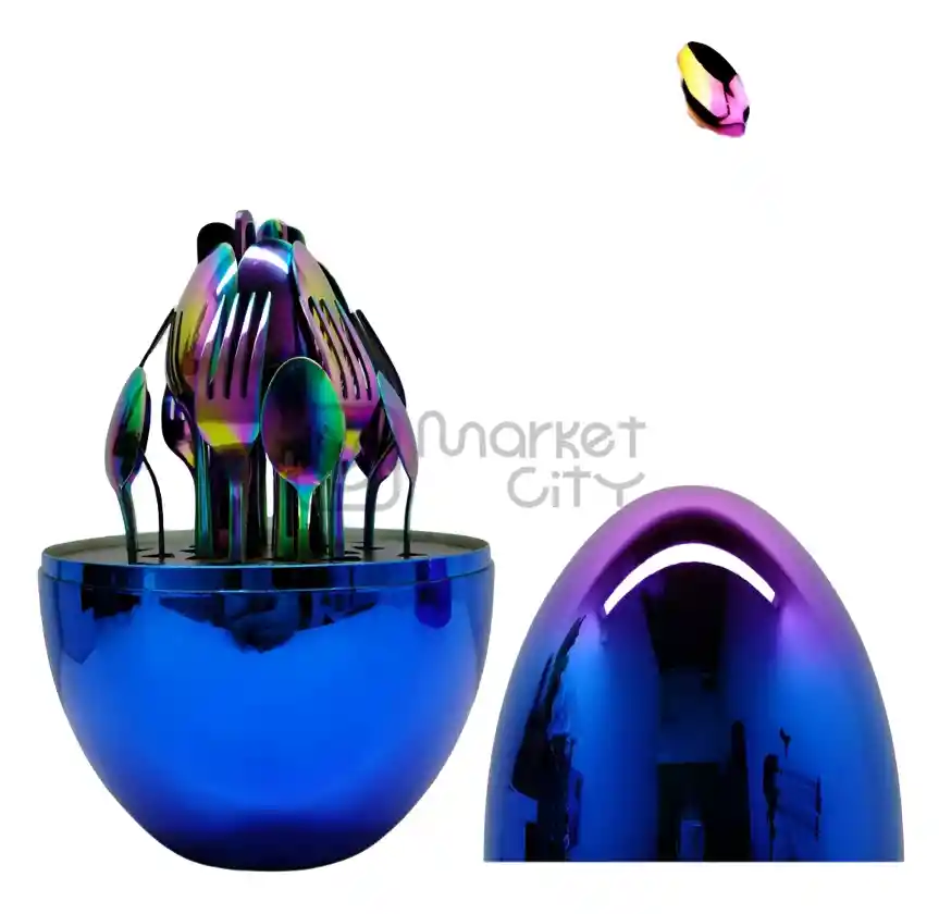 Juego De Cubiertos 24pcs Acero Inoxidable Gold Estuche Huevo Color Azulteleventa