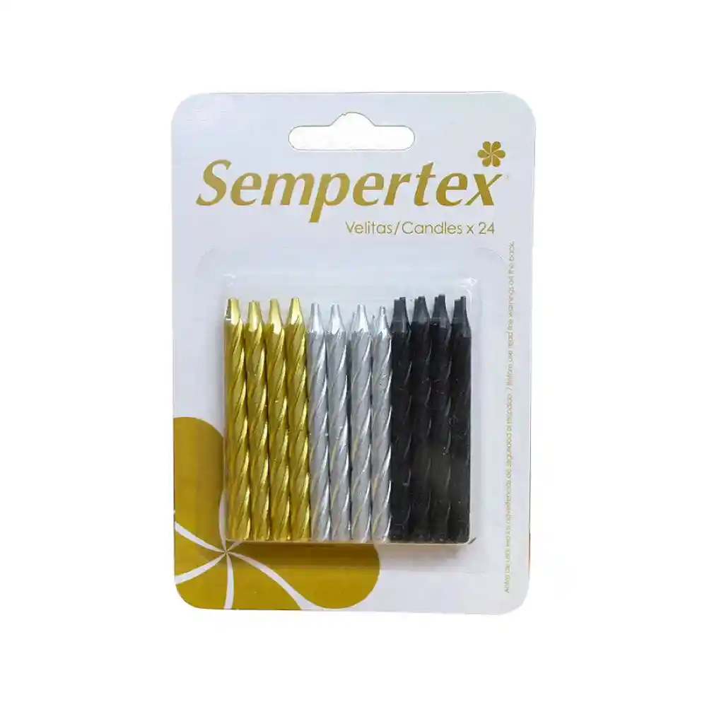 Vela Mini Espiralada Dorada Plata Negra X 24 Und