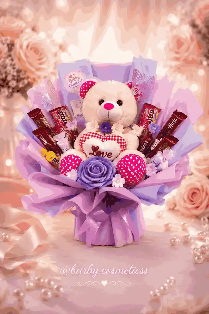 Bouquet De Peluche Rosa Y Dulces