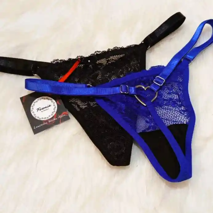 Duo Panty Corazones Negro Y Azul Rey
