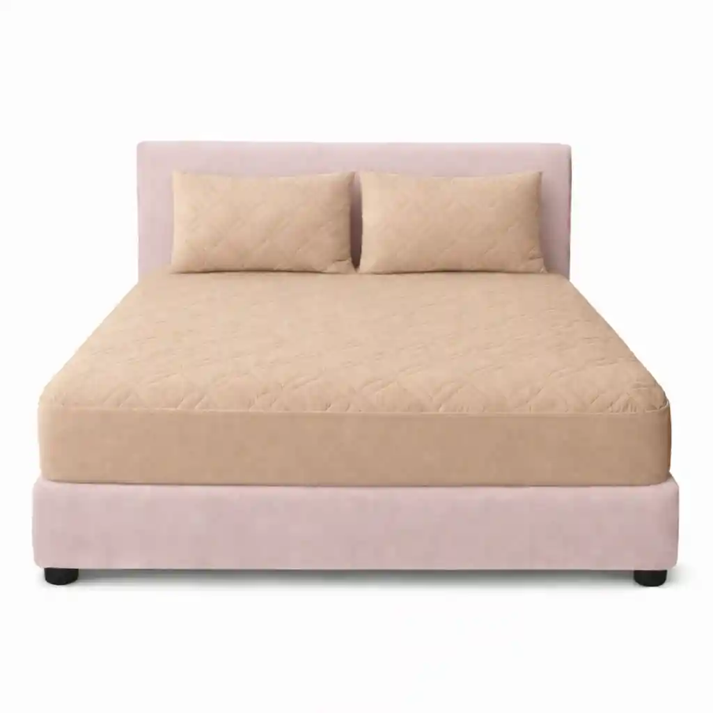 Combo Protector Colchon King Acolchado Beige 200x200cm