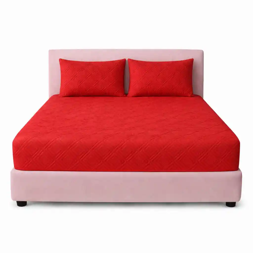 Combo Protector Colchon Queen Acolchado Rojo 160x190cm